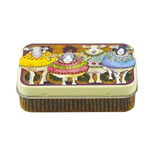 Emma Ball SHEEP IN SWEATERS hinged tin, notions tin, sheep tin
