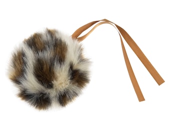 Pompones de piel sintética, 11 cm, leopardo natural