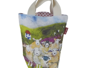 Bolsa de cubo de oveja de fieltro, bolsa pequeña para proyectos de tejido