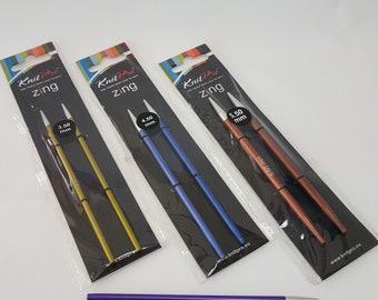 KNITPRO ZING Interchangeable Needle Tips STANDARD Length, sizes 3 - 8 mm