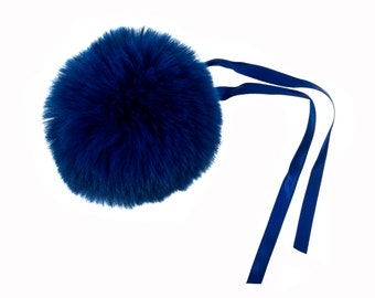 Pompones de piel sintética, 11 cm, azules