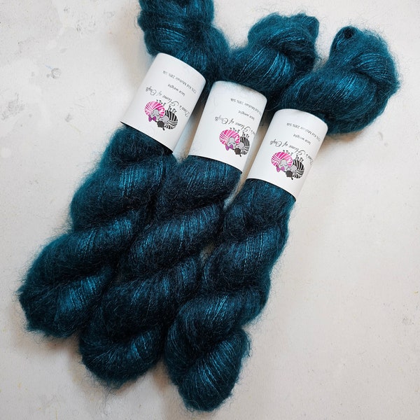 Kid Mohair Silk yarn, Lace weight, 50g, TEAL