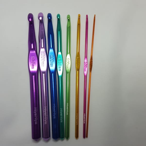 HiyaHiya Aluminium Crochet Hook, sizes 2-10mm