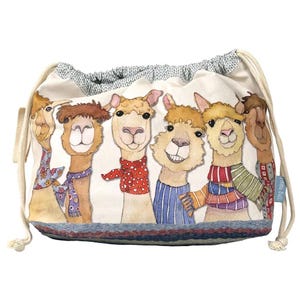 HAPPY ALPACAS Drawstring project bag, knitting bag