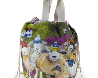 Happy Sheep Bucket Bag, Large Knitting Project Bag