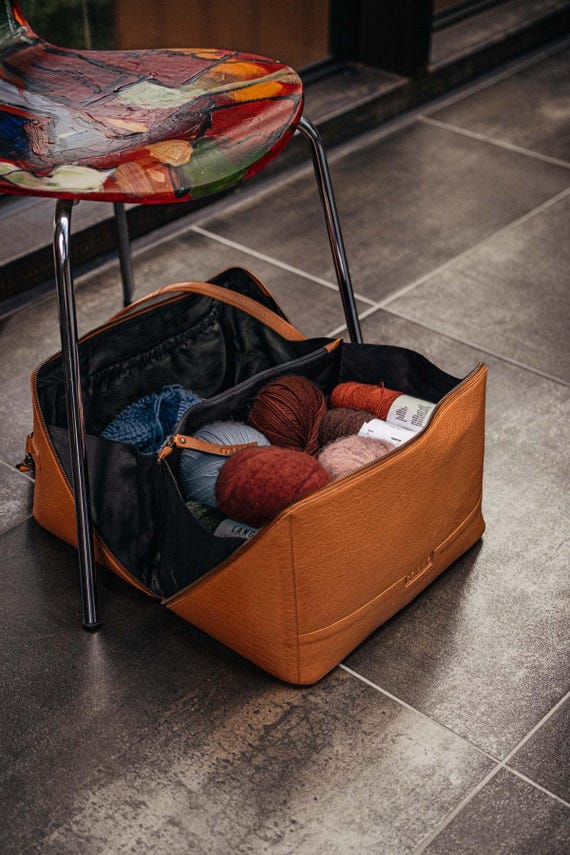 Leather Knitting Project Bag, Cleo XL Travel Tote