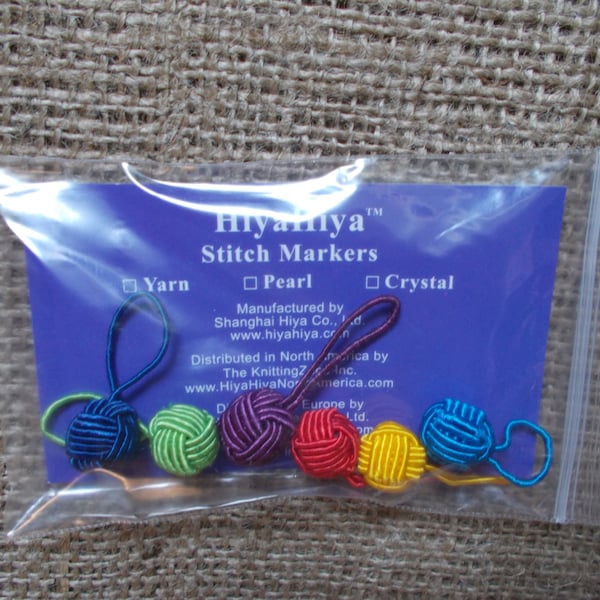 HiyaHiya stitch markers, yarn ball stitch markers, rainbow stitch markers, 6pcs