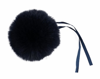 Pompones de piel sintética, 11 cm, azul marino oscuro