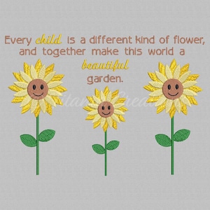 Sunflowers with Every Child Quote Machine Embroidery Design Pattern for 7x12 Hoop by Titania Creations. Instant Download