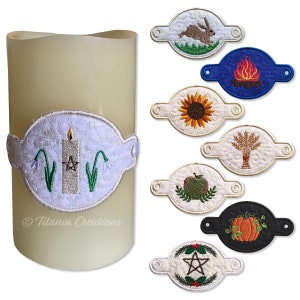 ITH Wheel of The Year Sabbat Candle Wraps. Pagan Machine Embroidery Design. Size 4x4. Instant Download by Titania creations