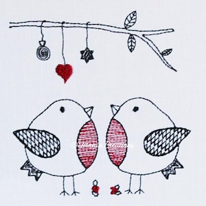 Christmas Robins Zen by Adele Machine Embroidery Design Pattern by Titania Creations,Three Sizes 4x4 5x7 6x10 Hoops Instant Download.