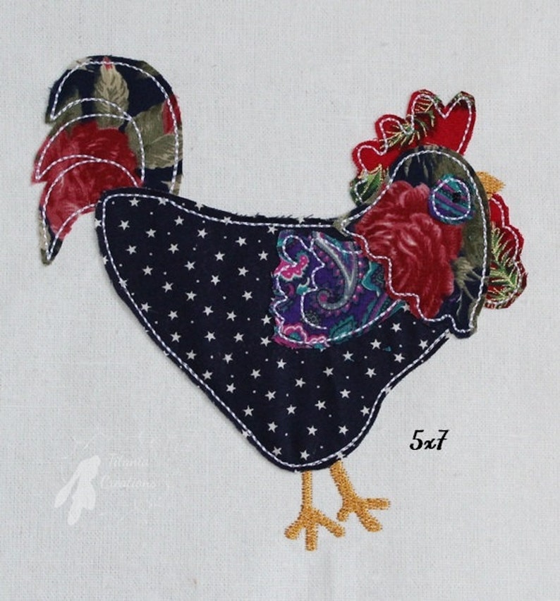 Raw Edge Applique Rooster Machine Embroidery Design Pattern Etsy