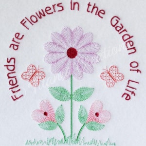 Friends are Flowers Quote Machine Embroidery Design Pattern For 5x7 Hoops by Titania Creations. Instant Download.
