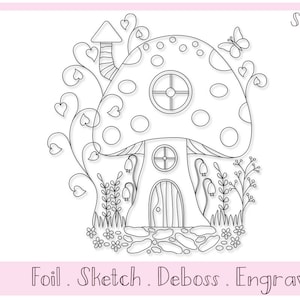 Fichier SVG d’une seule ligne pour Foil Quill / Sketch Toadstool House par Titania Creations, Téléchargement instantané.