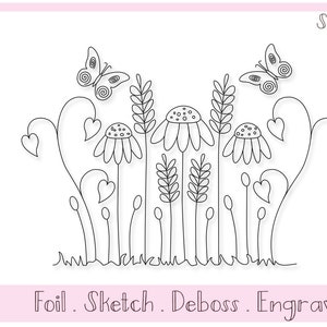Single Line SVG File For Foil Quill / Sketch Butterflies and Flowers par Titania Creations, Téléchargement instantané.