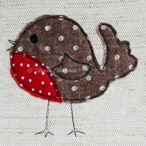 Raw Edge Applique Robin Machine Embroidery Design Pattern for 4x4 and 5x7 hoops by Titania Creations. Instant Download