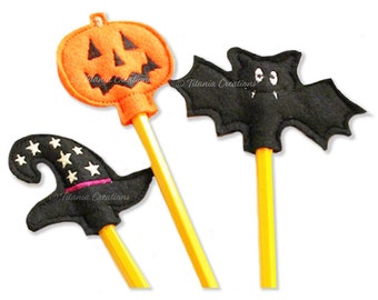ITH In The Hoop Halloween Pencil Toppers Set of Three Machine Embroidery Design Pattern 4x4 Hoop by Titania Creations. Instant Download