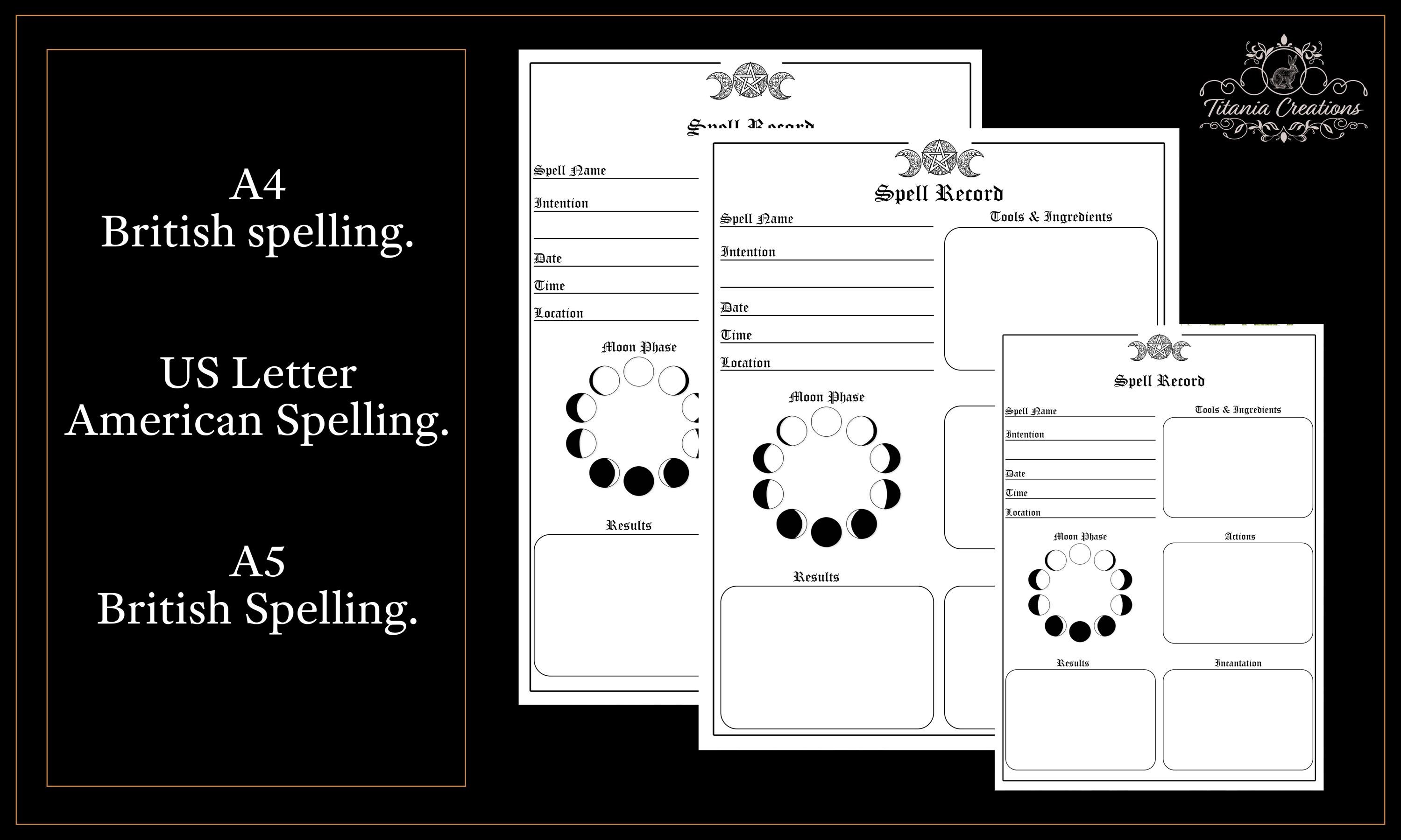 Spell Record Printable Template Pages. Witchcraft. Book of Shadows ...