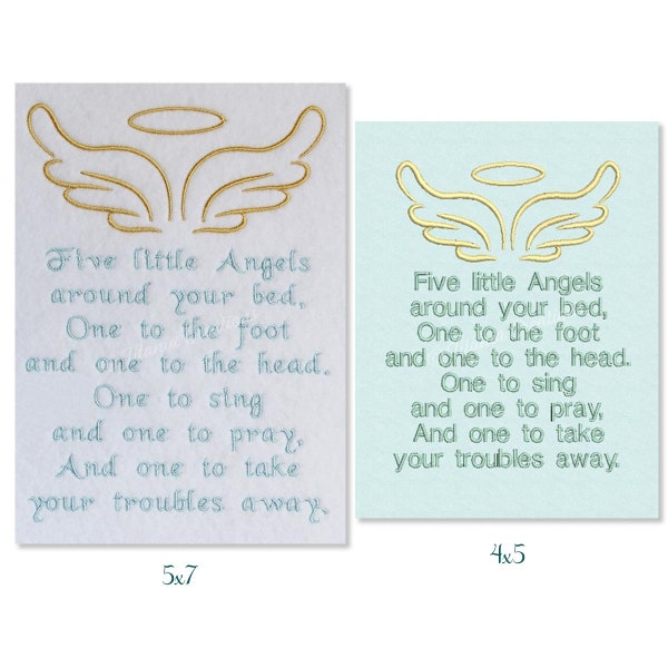 Fünf kleine Engel Gebet Maschinenstickerei, Design-Muster für 13x18 Hoops von Titania Creations. Sofort Download