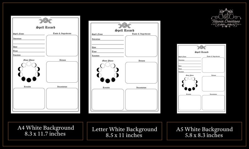 Spell Record Printable Template Pages. Witchcraft. Book of Shadows ...