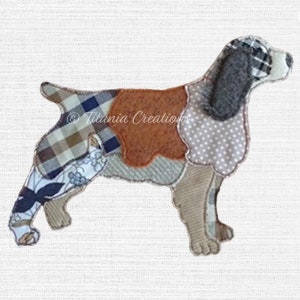 Raw Edge Applique Springer Spaniel Dog Machine Embroidery Design Pattern For 5x7 6x10 8x12 Hoops by Titania Creations, Instant Download.