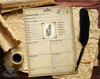Essential Oil Template Printable Pages. Witchcraft. Book Of Shadows. Grimoire.  Instant Digital Download