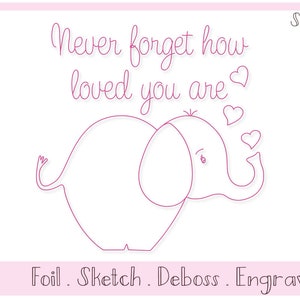 SVG-bestand met één regel voor foliequill / Sketch Elephant Never Forget van Titania Creations, direct downloaden.