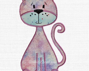 Whimsical Cat Applique Machine Embroidery Design, 5x7 Hoop (Instant Download)