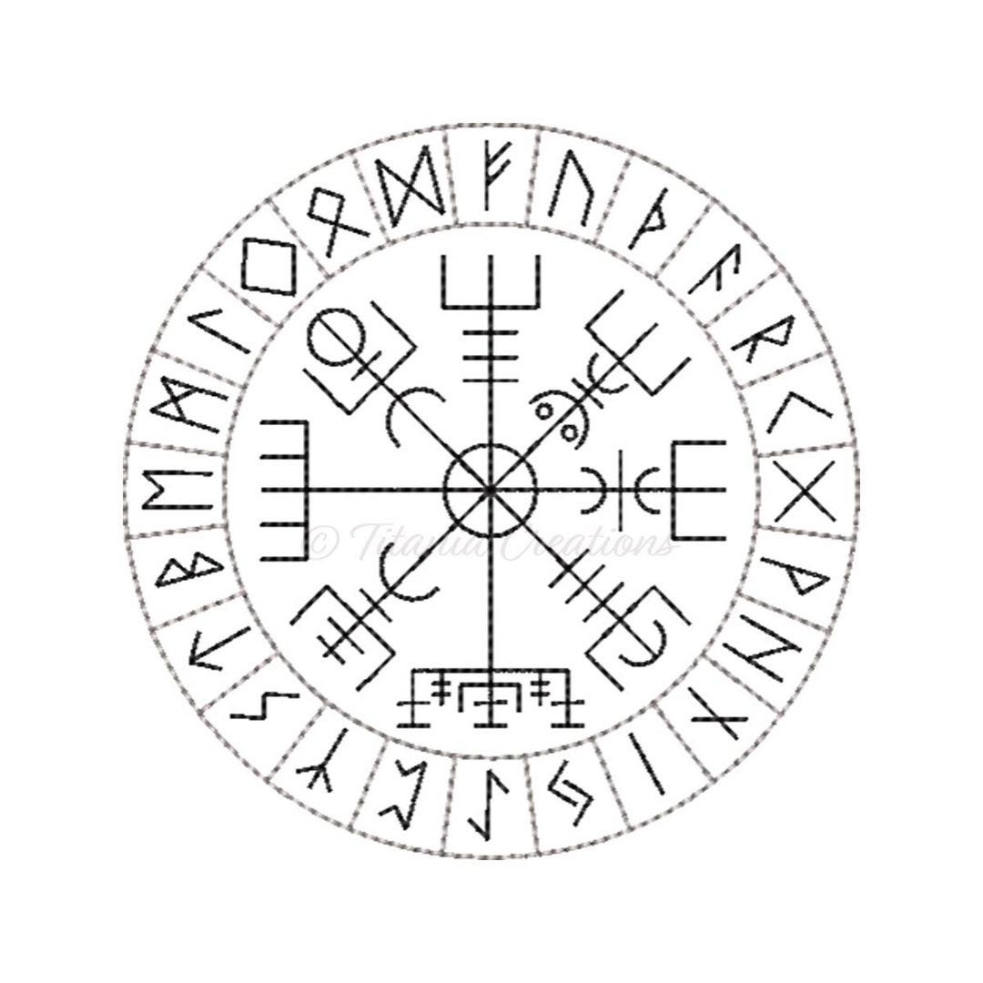 Elder Futhark Rune Vegvisir Circle Pagan Machine Embroidery