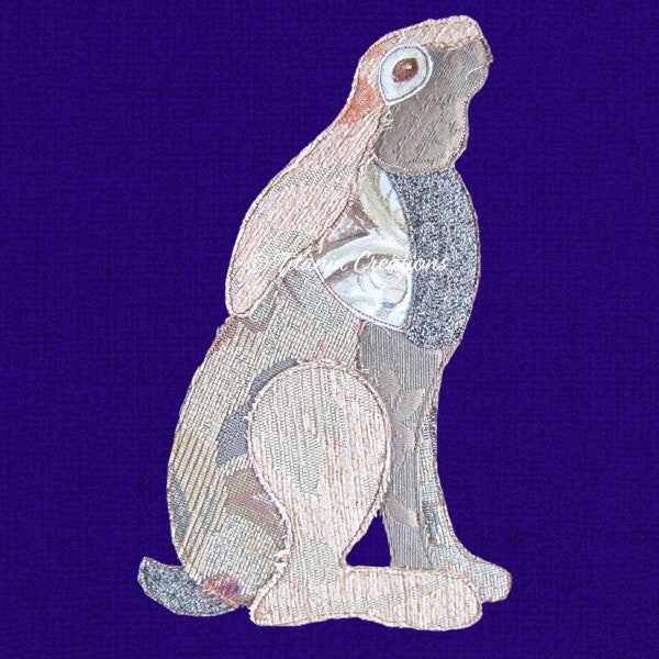 Raw Edge Applique Hare Machine Embroidery Design Pattern 5x7, 6x10, 8x12 Hoops by Titania Creations, Instant Download.