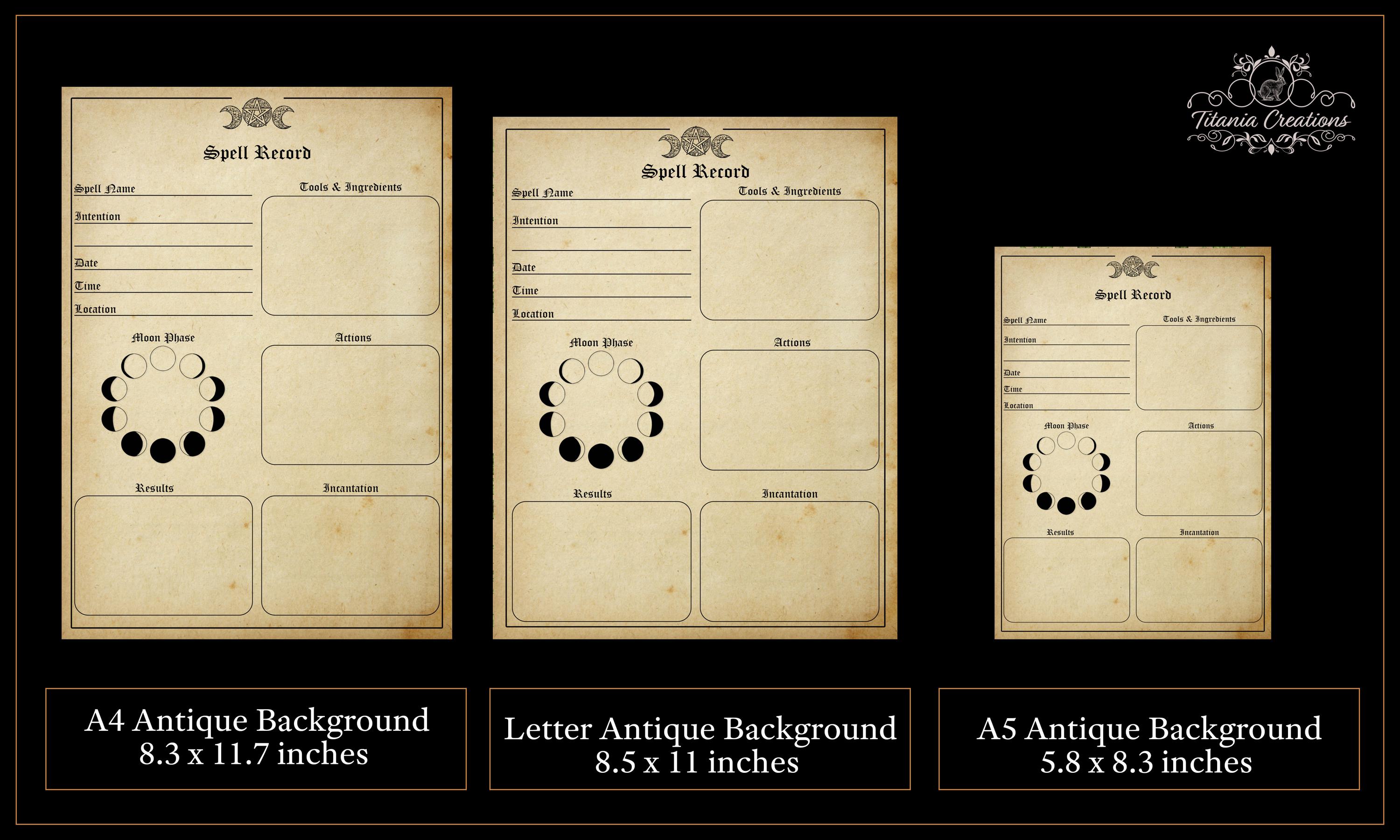 Spell Record Printable Template Pages. Witchcraft. Book of Shadows ...