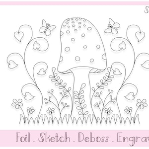 Single Line SVG File For Foil Quill / Sketch Toadstool Scene par Titania Creations, Téléchargement instantané.