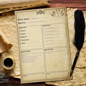 Essential Oil Blend Template Printable Pages. Witchcraft. Book Of Shadows. Grimoire.  Instant Digital Download