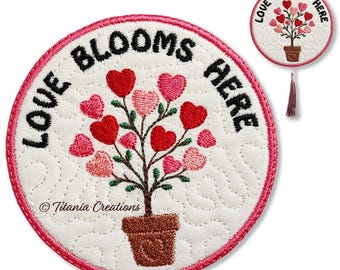Love Bloom Here ITH Machine Embroidery Coaster 4x4 5x5 (Instant Download)