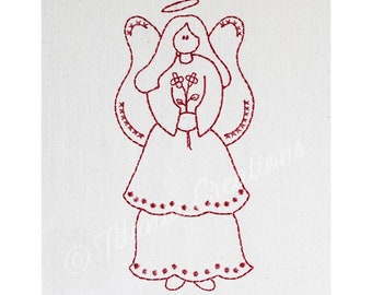 Motif de broderie Machine Ange Redwork, motif Sampler primitif (cerceau 5 x 7, téléchargement numérique)