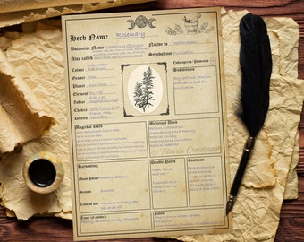 Herb Template Printable Pages. Witchcraft. Book Of Shadows. Grimoire.  Instant Digital Download
