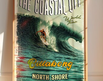 1980s North Shore Surf Contest Poster, Vintage Hawaii Coastal Life Surf Print (Digital Download)