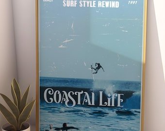 Retro Surfing Coastal Life Art Print, Vintage Surf Poster (Digital Download)