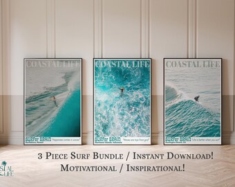Set di 3 poster di surf costiero, arte ispiratrice del surf (download digitale)