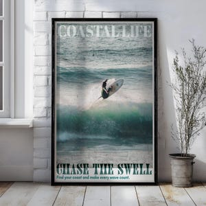 Vintage Surf Poster: Coastal Wall Art Print (Digital Download