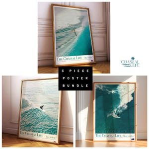 Surf Posters 3 Pack, Set of 3 Surf Prints, Surfer Quote Poster, Coastal Life, Surf Wall 3 Art Bundle, Surfer Decor, Instant Download