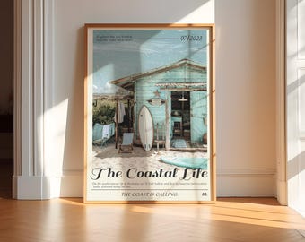 Póster vintage de una cabaña de surf de Barbados, lámina artística retro de surfista costero (descarga digital)