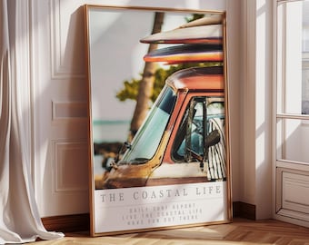 Vintage Surfing Van Poster, Retro Surfer Beach Art (Digital Download)