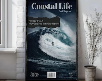 Vintage Surf Magazine Cover Poster, Coastal Wall Art (Digital Download)