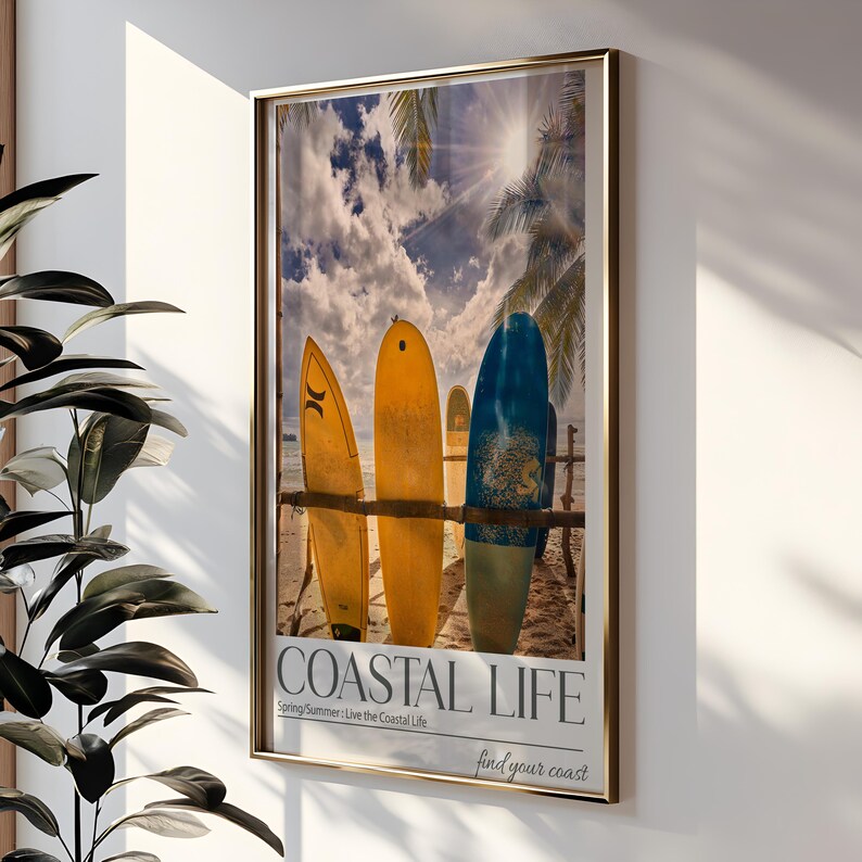 Coastal Surfboard Art Print, Beach Wall Decor (digital Download) - Etsy