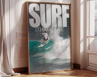 Vintage Surf Poster, Retro Surfer Wall Art (Instant Download)