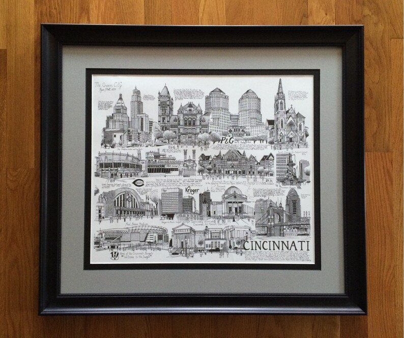 Cincinnati Ohio Ink Cityscape Drawing Etsy
