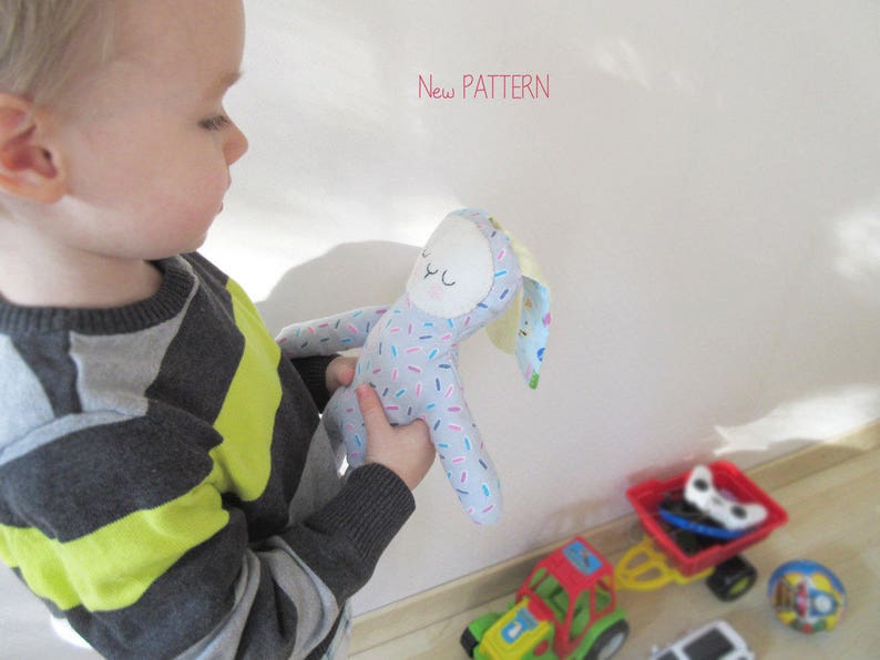 Stuffed Blue Bunny toy project PDF pattern. Rabbit Doll instructions