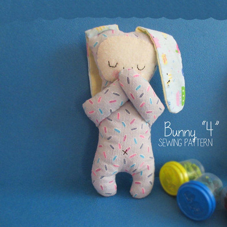 Stuffed Blue Bunny toy project PDF pattern. Rabbit Doll instructions