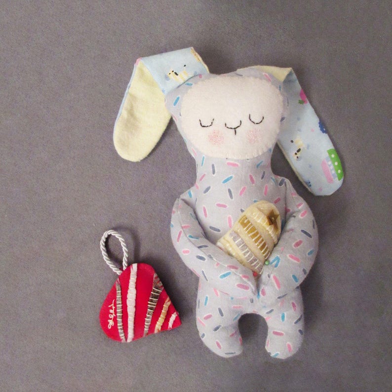 Stuffed Blue Bunny toy project PDF pattern. Rabbit Doll instructions